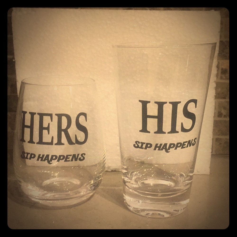 His and Hers Drinking Glasses. Great Couple Gift!